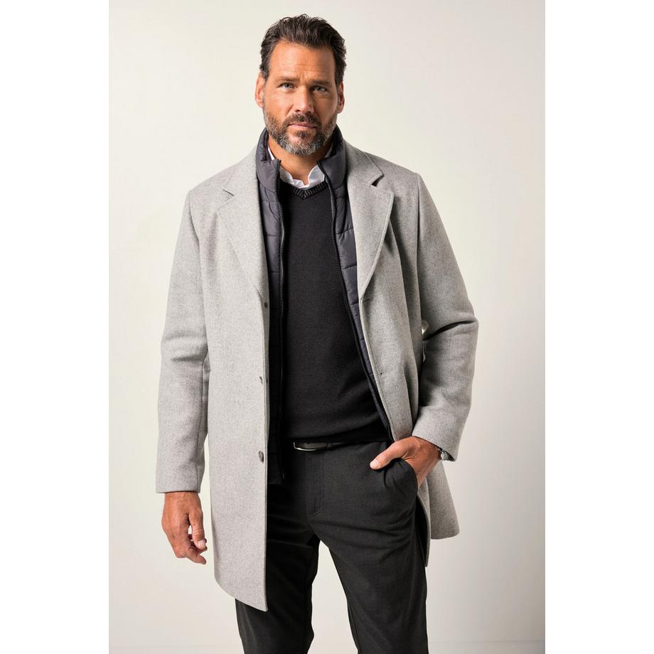 JP1880 Manteau en Laine Mélangée avec Empiècement en Nylon et Col à Revers  