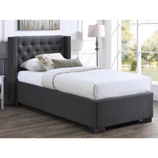 Vente-unique Letto con contenitore con Testata trapuntata + Materasso - 90 x 200 cm - Tessuto - Grigio - MASSIMO  