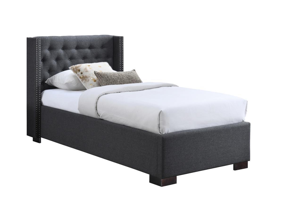 Vente-unique Letto con contenitore con Testata trapuntata + Materasso - 90 x 200 cm - Tessuto - Grigio - MASSIMO  