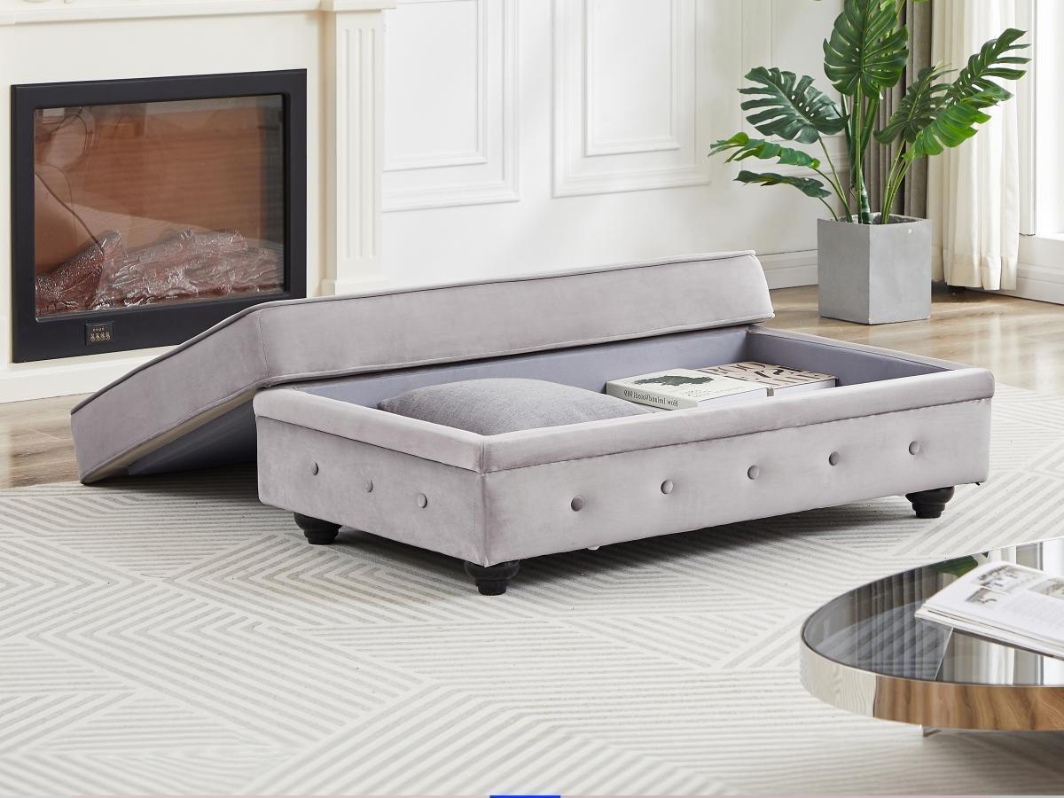 Vente-unique Pouf contenitore in Velluto Grigio - CHESTERFIELD  