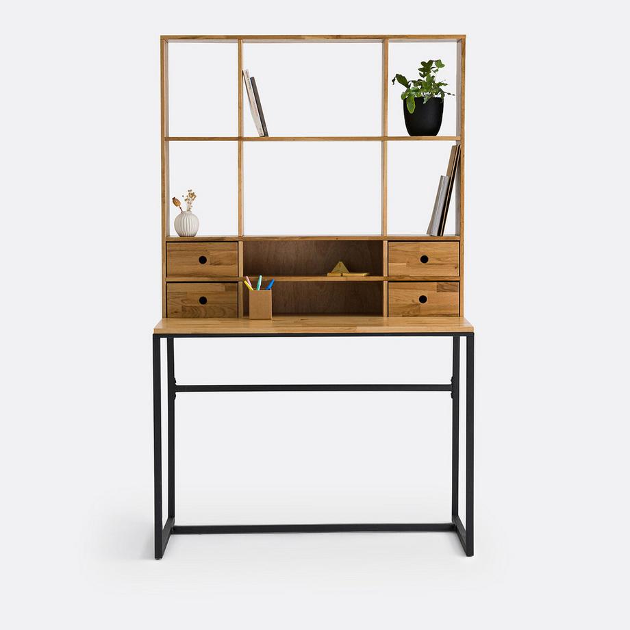 La Redoute Intérieurs Bureau chêne plaqué métal acier avec réhausse Hiba  