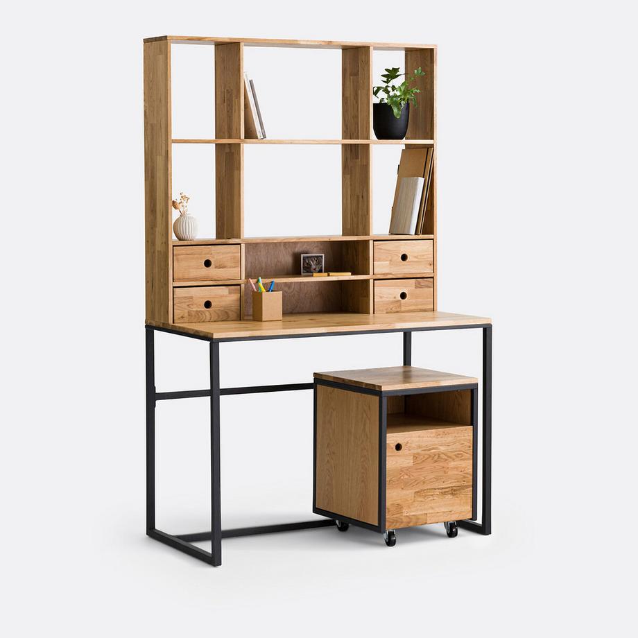 La Redoute Intérieurs Bureau chêne plaqué métal acier avec réhausse Hiba  