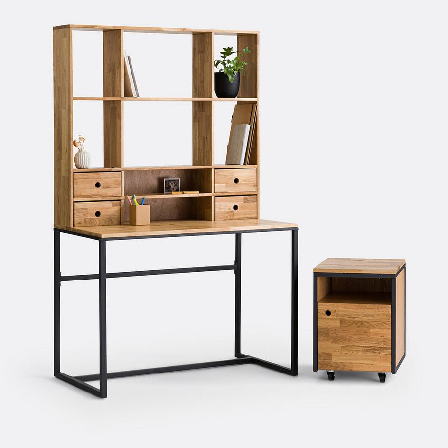 La Redoute Intérieurs Bureau chêne plaqué métal acier avec réhausse Hiba  