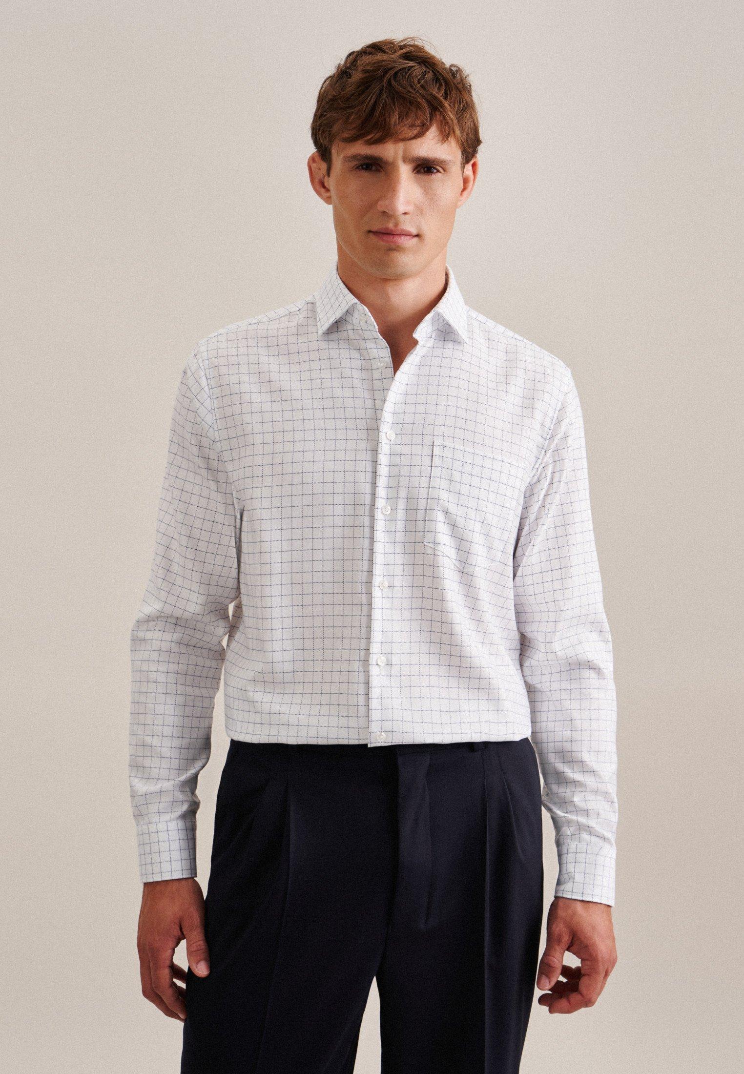 Image of Business Hemd Regular Fit Langarm Karo Herren Blau 38