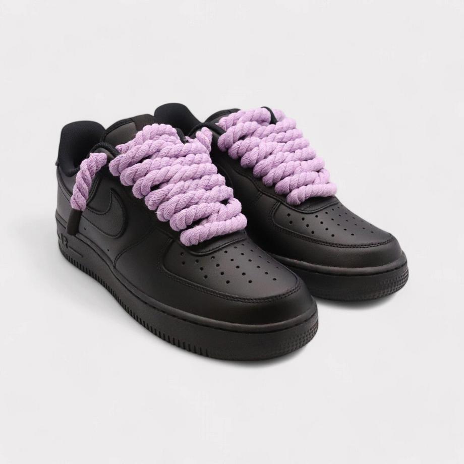 NIKE Air Force 1 Black Rope Lace Baskets  