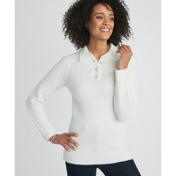 Pullover aus umweltfreundlichem Fransenstrick mit Polokragen.