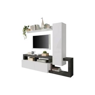 Vente-unique  TV-Wand mit Stauraum - Weiß lackiert & Beton-Optik - SEFRO 