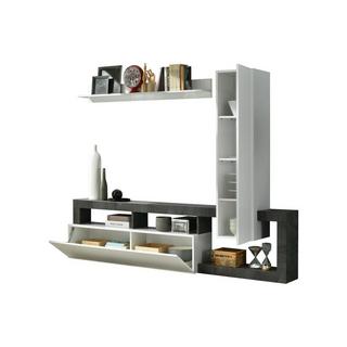 Vente-unique  TV-Wand mit Stauraum - Weiß lackiert & Beton-Optik - SEFRO 