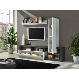 Vente-unique  Mur TV avec rangements - Blanc laqué et béton - SEFRO II 