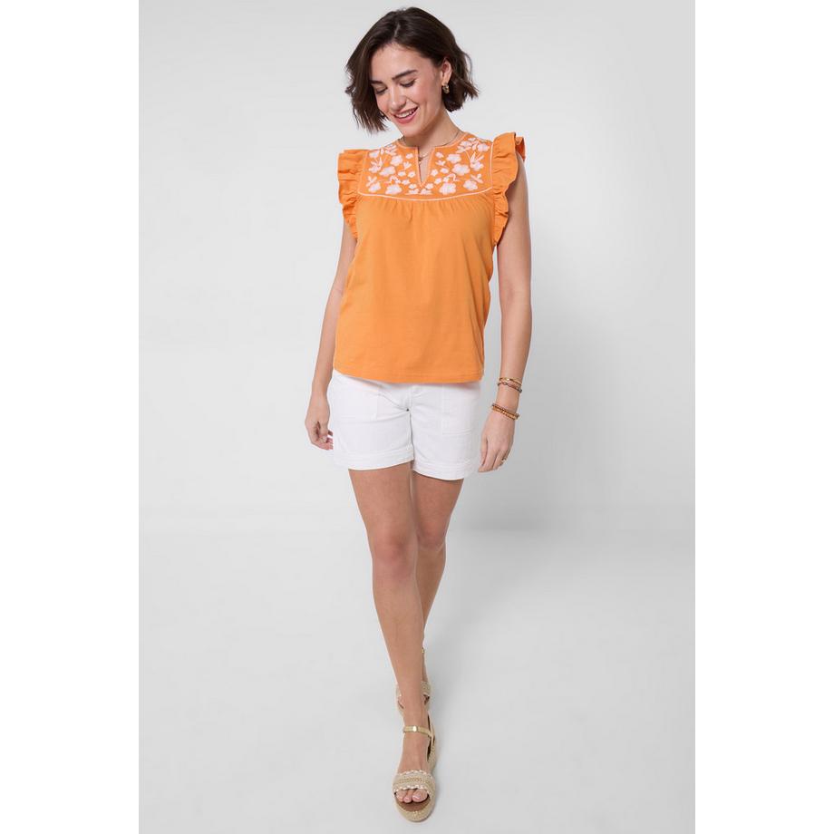 Blouse en Jersey Brodé avec Encolure Goutte