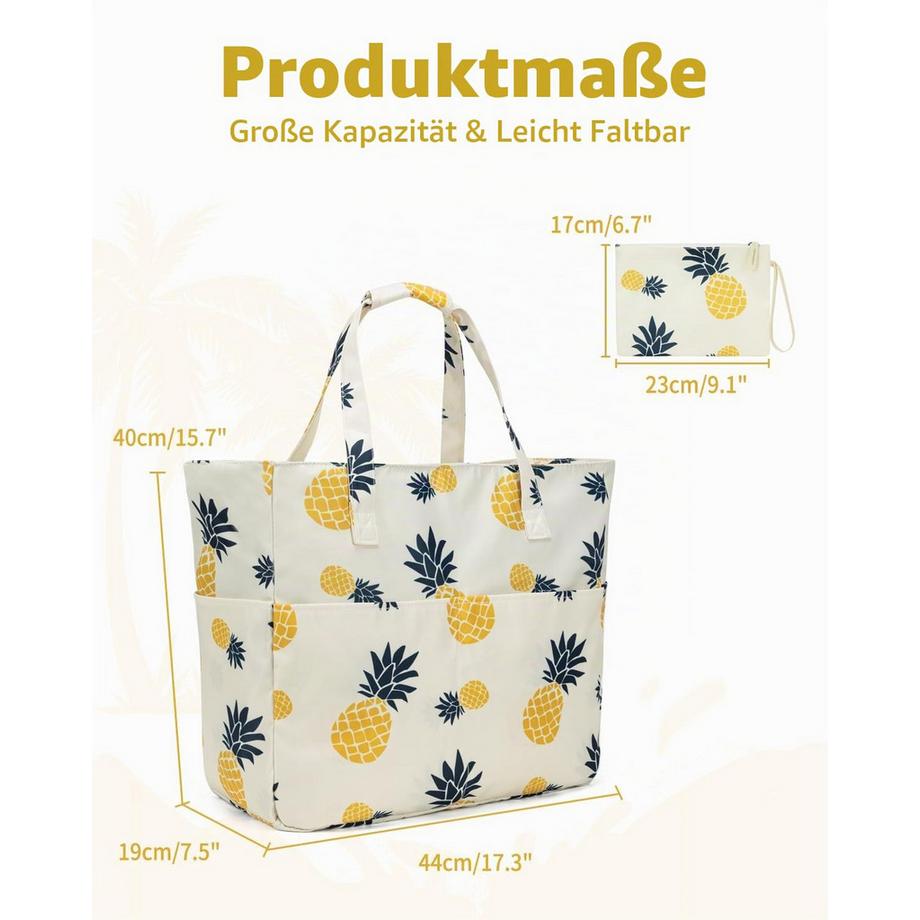 Only-bags.store Sac de plage imprimé ananas avec fermeture éclair et compartiment humide  