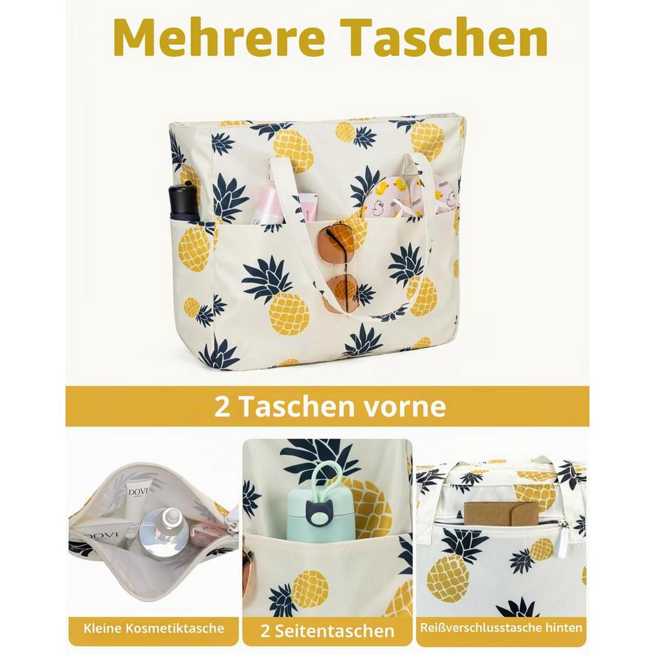 Only-bags.store Sac de plage imprimé ananas avec fermeture éclair et compartiment humide  
