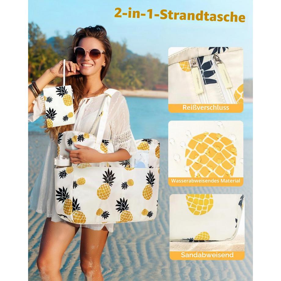 Only-bags.store Sac de plage imprimé ananas avec fermeture éclair et compartiment humide  