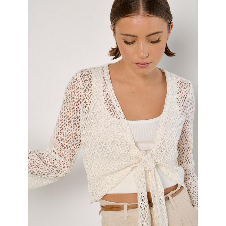 Gehäkelte Diamant-Krawatten-Strickjacke