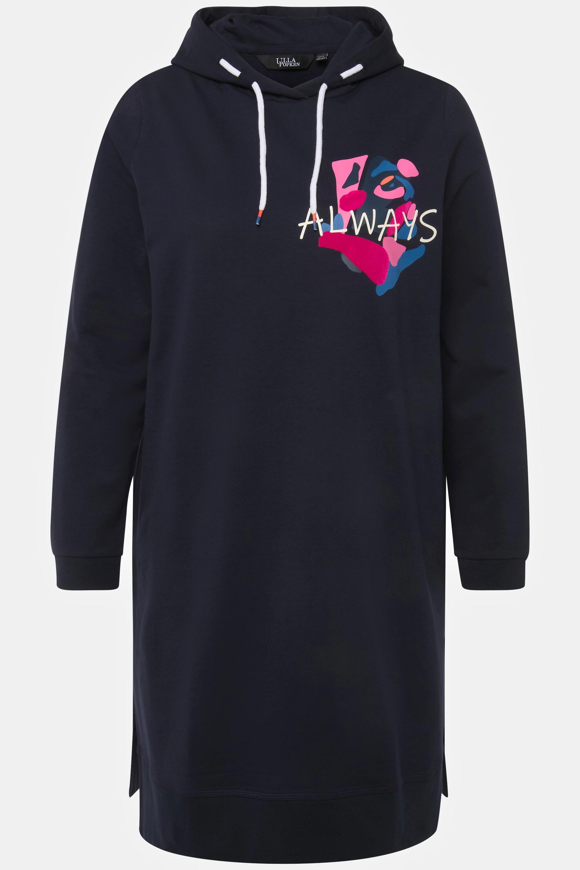 Ulla Popken  Long-Hoodie, Schriftmotiv, Seitenschlitze, Langarm 