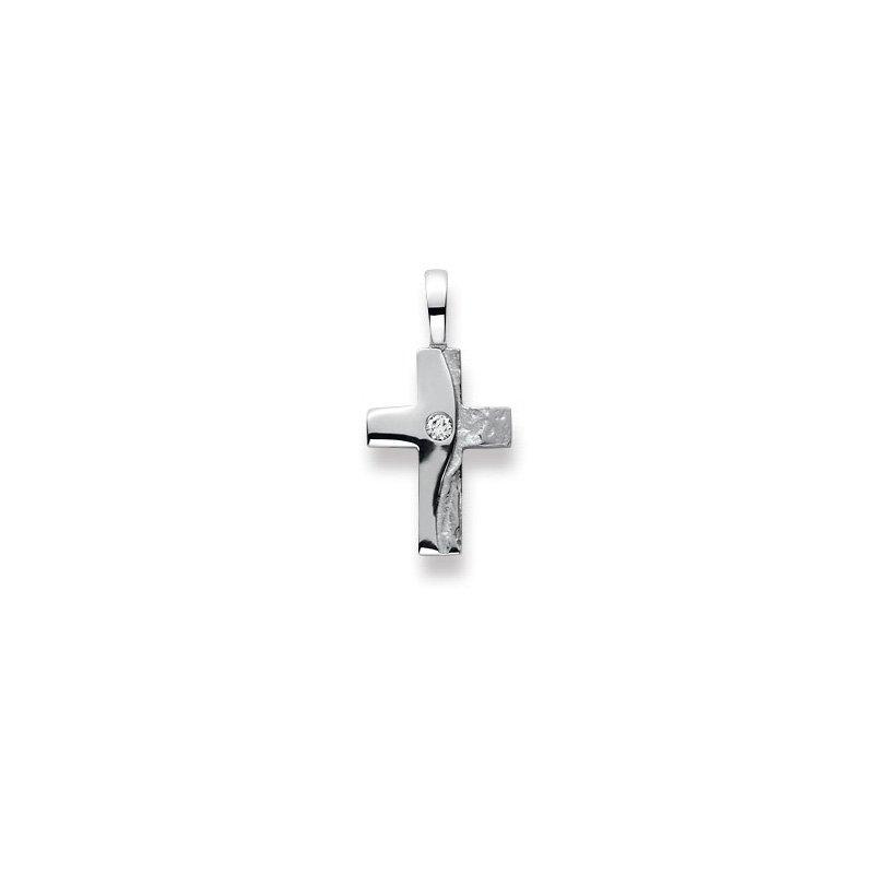 MUAU Schmuck  Anhänger Kreuz Weissgold 750 Diamant 0.025ct. 22x11mm 