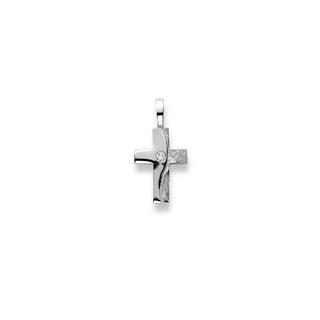 MUAU Schmuck  Pendentif croix or jaune 750 diamant 0.025ct. 22x11mm 