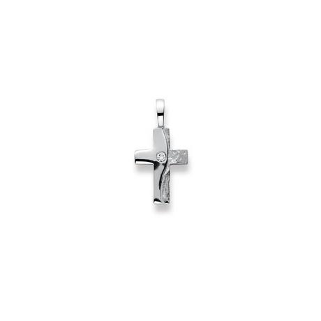 MUAU Schmuck  Anhänger Kreuz Weissgold 750 Diamant 0.025ct. 22x11mm 