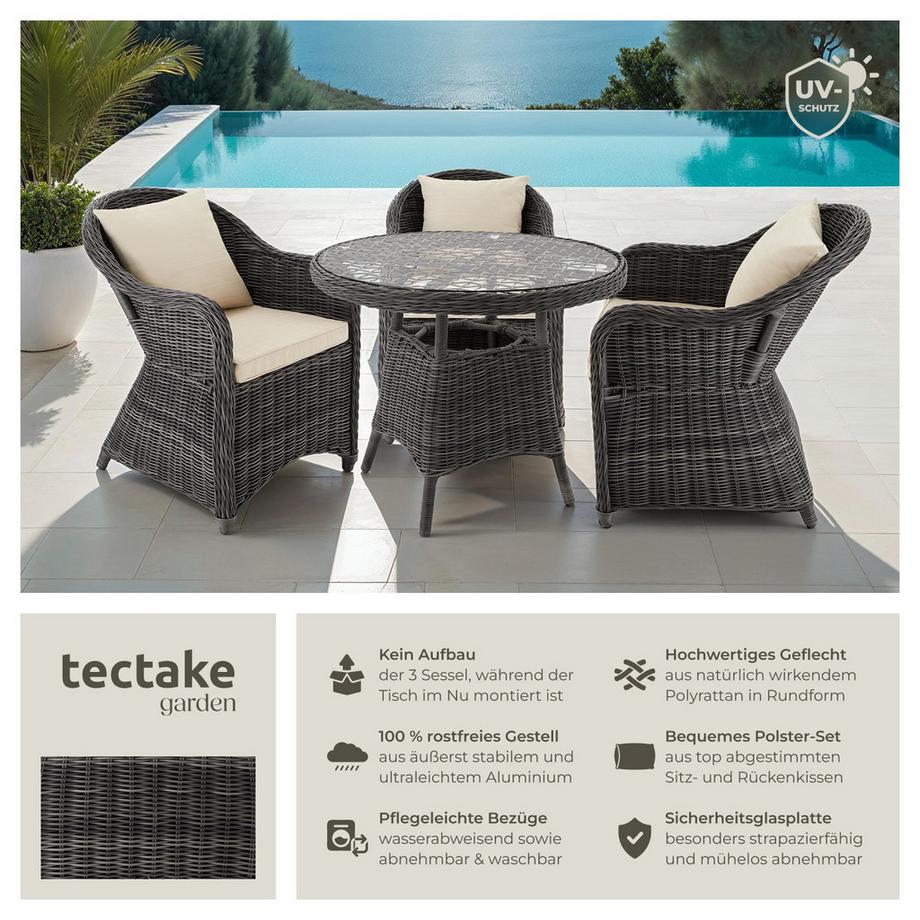 Tectake Set da salotto in rattan e alluminio Zürich resistenti alle intemperie e ai raggi UV  