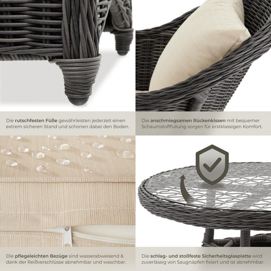 Tectake Set da salotto in rattan e alluminio Zürich resistenti alle intemperie e ai raggi UV  