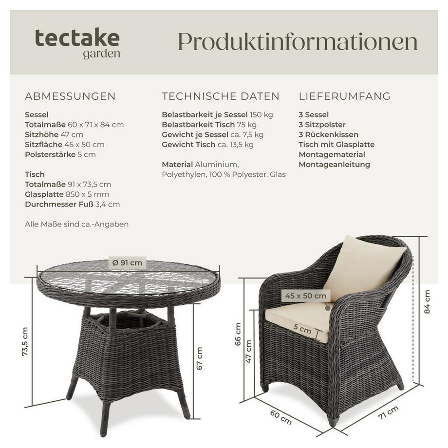 Tectake Set da salotto in rattan e alluminio Zürich resistenti alle intemperie e ai raggi UV  