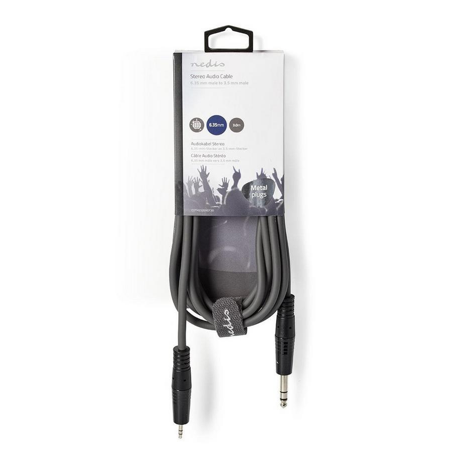 Nedis  Stereoljudkabel | 6.35 mm Hane | 3.5 mm Hane | Nickelplaterad | 3.00 m | Round | Mörkgrå | Cardboard sleeve 
