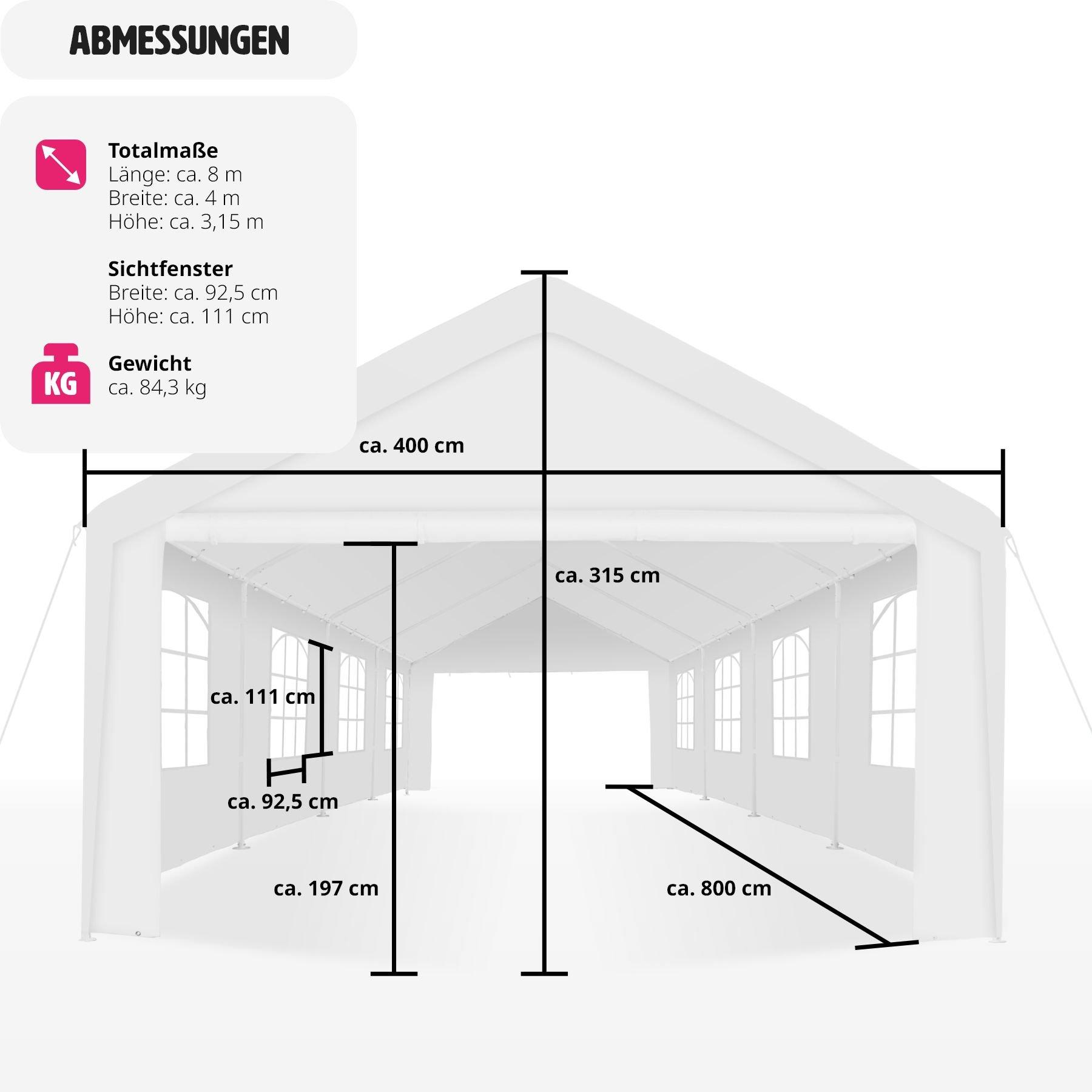 Tectake Pavillon Mammut 8x4m avec système d'emboîtage, solide et étanche  