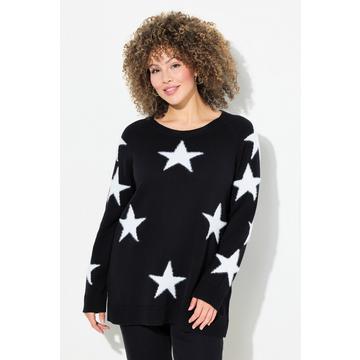 Maglione con stelle glitter, scollo a girocollo e maniche lunghe raglan