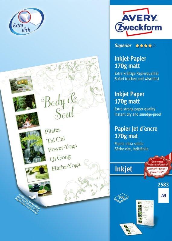 Avery-Zweckform AVERY ZWECKFORM InkJet-Papier A4 2583Z 170g, weiss 100 Blatt  