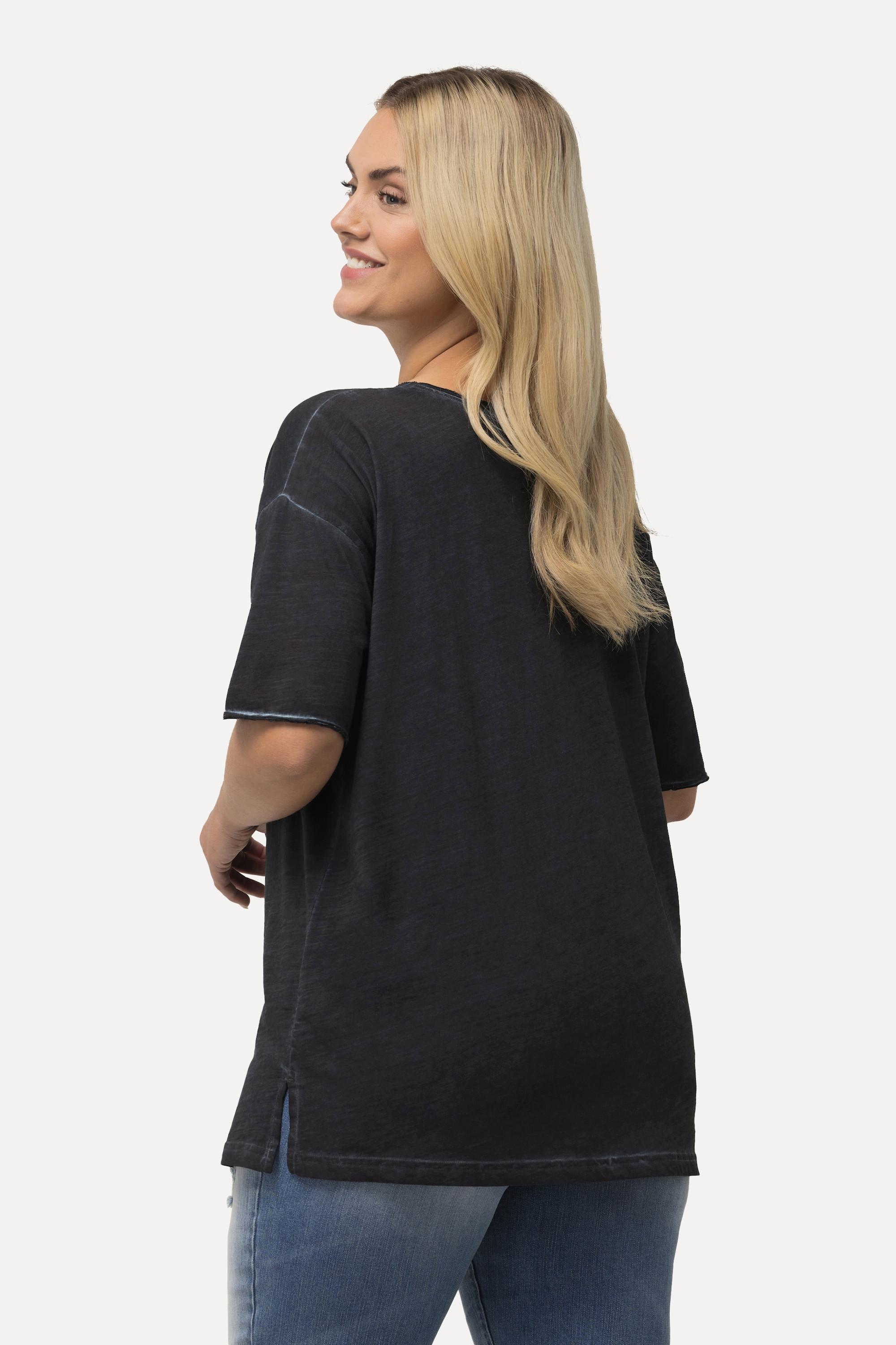 Ulla Popken  T-Shirt, cold dyed, Oversized, V-Ausschnitt, Halbarm 