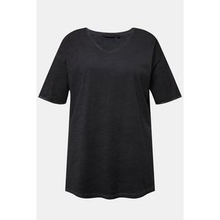 Ulla Popken  T-Shirt, cold dyed, Oversized, V-Ausschnitt, Halbarm 