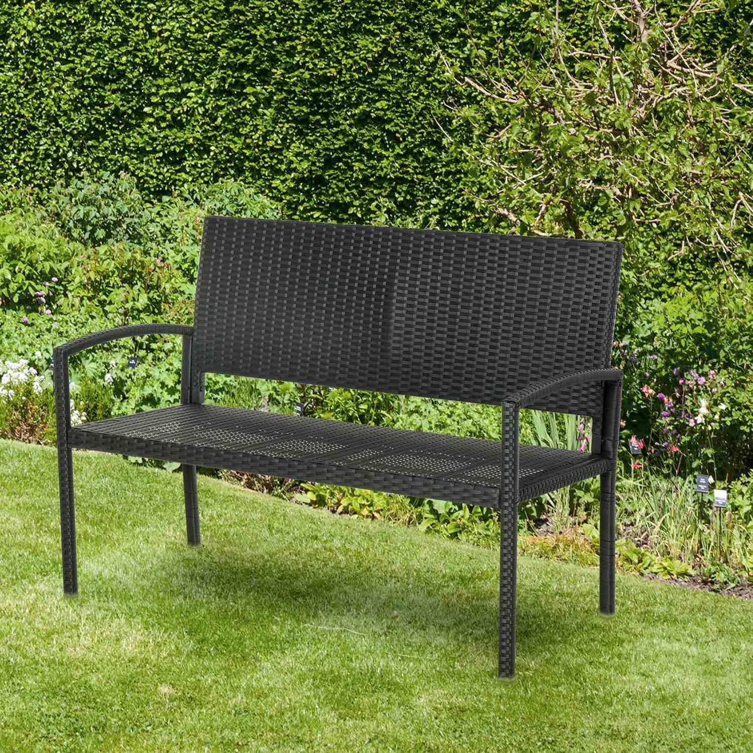 Outsunny Panca Da Giardino In Polyrattan Panchina Da Parco A 2 Posti In Vimini Acciaio Nero L122 X P60 X A87 Cm  