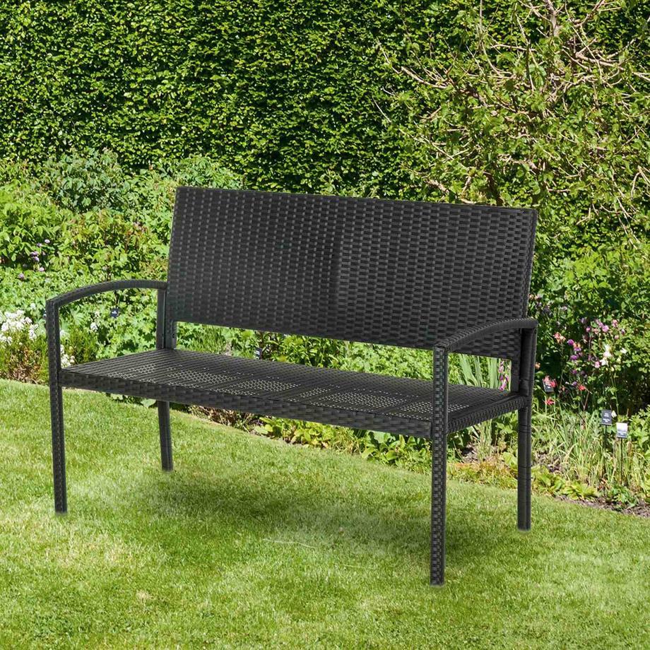 Northio Panca Da Giardino In Polyrattan Panchina Da Parco A 2 Posti In Vimini Acciaio Nero L122 X P60 X A87 Cm  