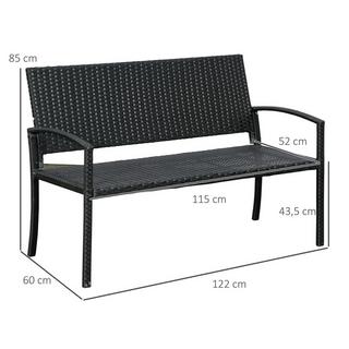 Outsunny Panca Da Giardino In Polyrattan Panchina Da Parco A 2 Posti In Vimini Acciaio Nero L122 X P60 X A87 Cm  