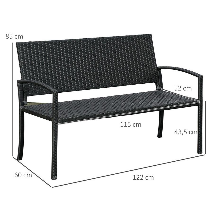 Northio Panca Da Giardino In Polyrattan Panchina Da Parco A 2 Posti In Vimini Acciaio Nero L122 X P60 X A87 Cm  