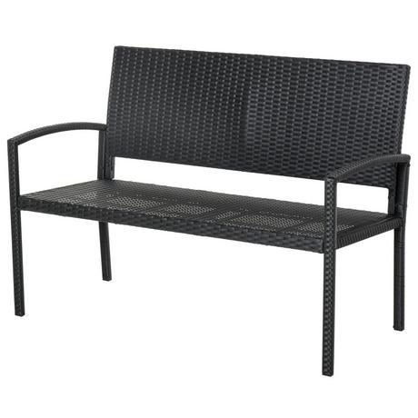 Outsunny Panca Da Giardino In Polyrattan Panchina Da Parco A 2 Posti In Vimini Acciaio Nero L122 X P60 X A87 Cm  