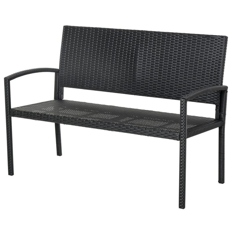 Northio Panca Da Giardino In Polyrattan Panchina Da Parco A 2 Posti In Vimini Acciaio Nero L122 X P60 X A87 Cm  