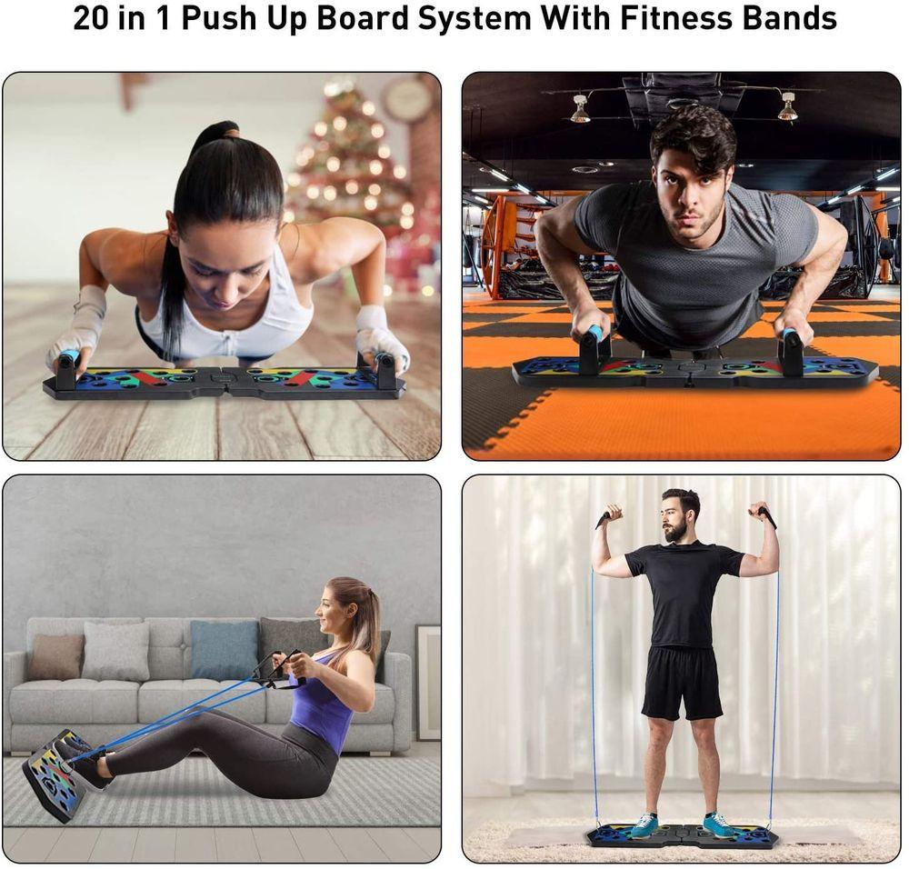 Gym Universe  21-in-1 Push Up Rack + bandes de résistance Board version pro musculation + poignées 