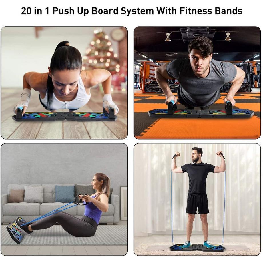 Gym Universe  21-in-1 Push Up Rack + bandes de résistance Board version pro musculation + poignées 