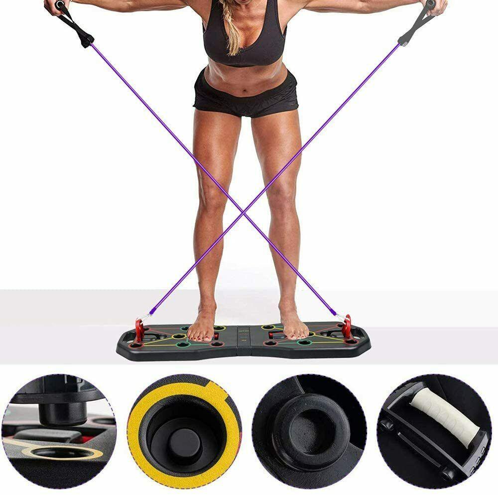 Gym Universe  21-in-1 Push Up Rack + bandes de résistance Board version pro musculation + poignées 