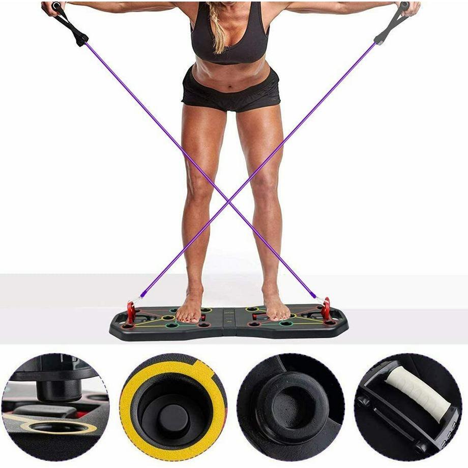 Gym Universe  21-in-1 Push Up Rack + bandes de résistance Board version pro musculation + poignées 