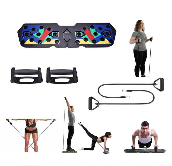 Gym Universe  21-in-1 Push Up Rack + bandes de résistance Board version pro musculation + poignées 