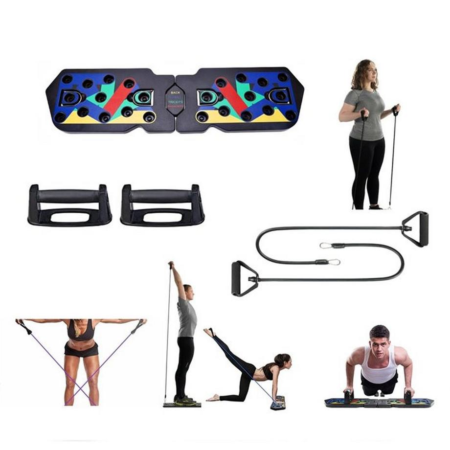 Gym Universe  21-in-1 Push Up Rack + bandes de résistance Board version pro musculation + poignées 