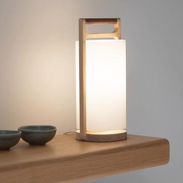 Lampe chêne massif et opaline