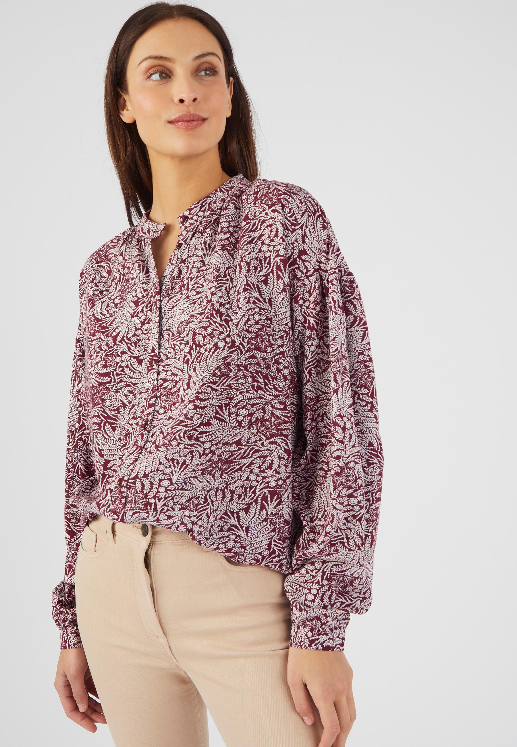 Image of Fließende Bluse Mit Blättermuster Damen Rot 36