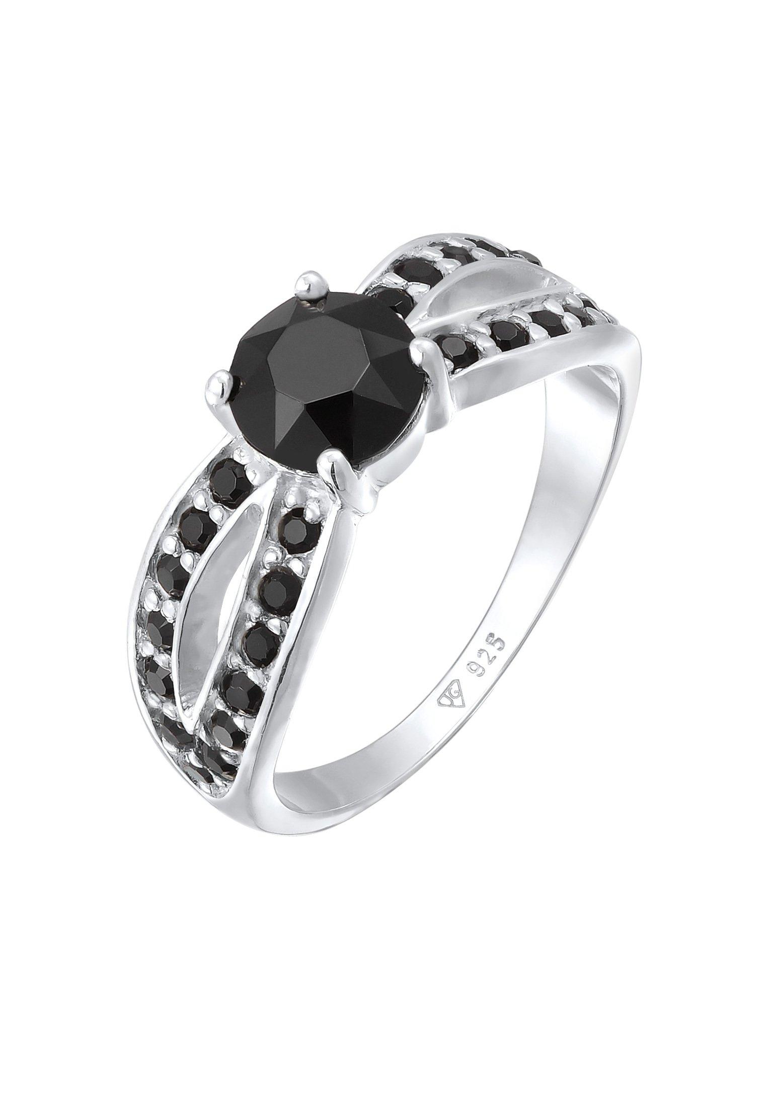 Image of Ring Solitär Glamourös Kristall Damen Schwarz 56mm