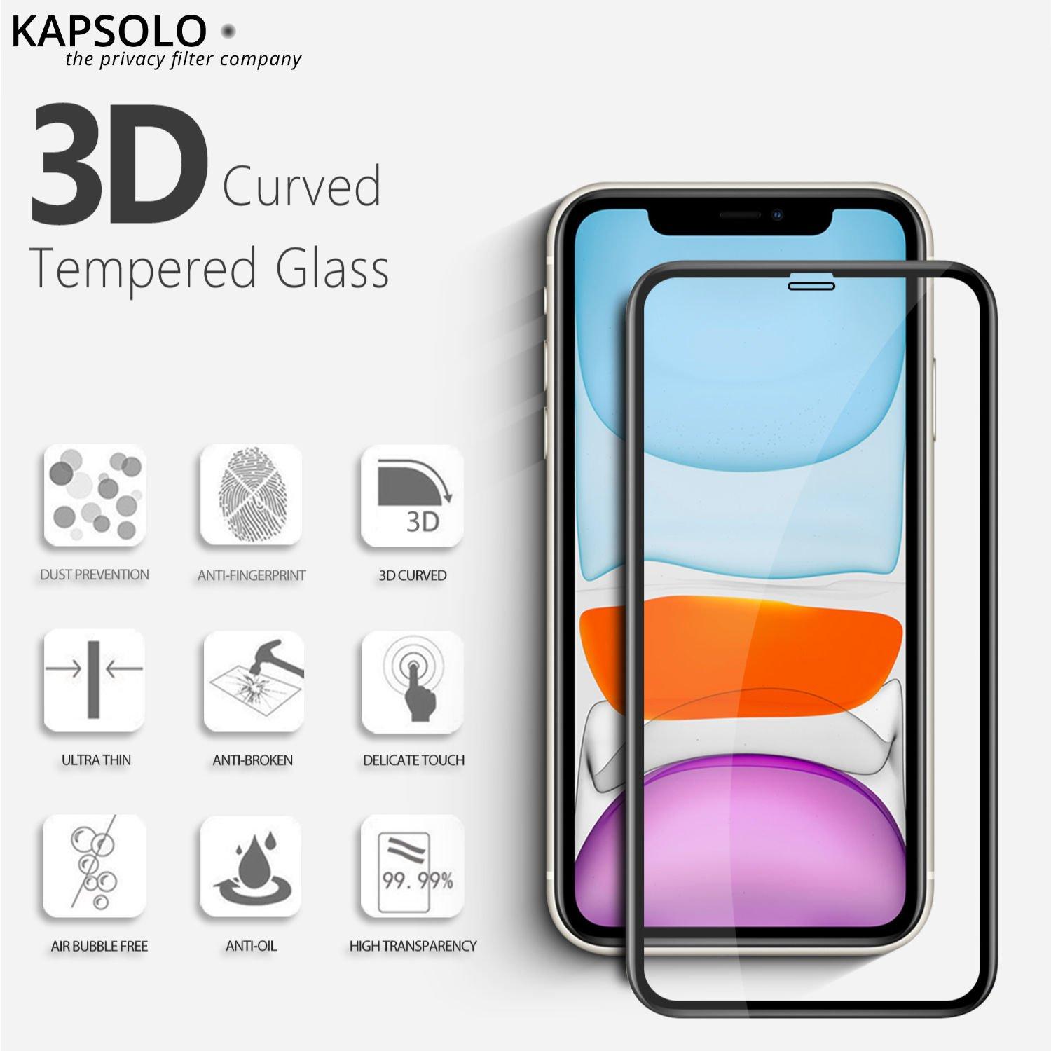 KAPSOLO  Displayschutzglas, vollflächiges Displayschutz mit abgerundete Kanten, Temperglas, 3D schutzglas für Apple iPhone X 