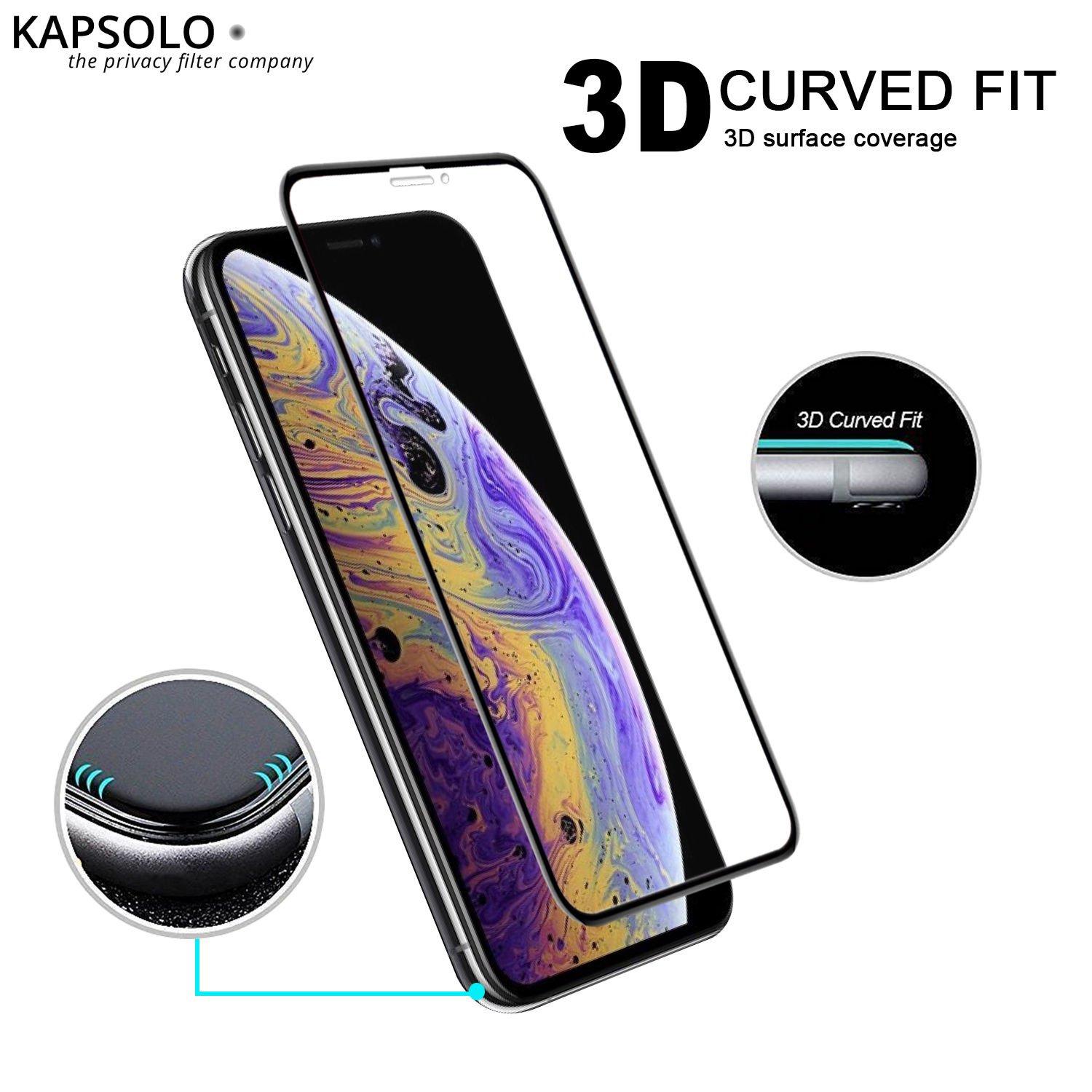 KAPSOLO  Displayschutzglas, vollflächiges Displayschutz mit abgerundete Kanten, Temperglas, 3D schutzglas für Apple iPhone X 