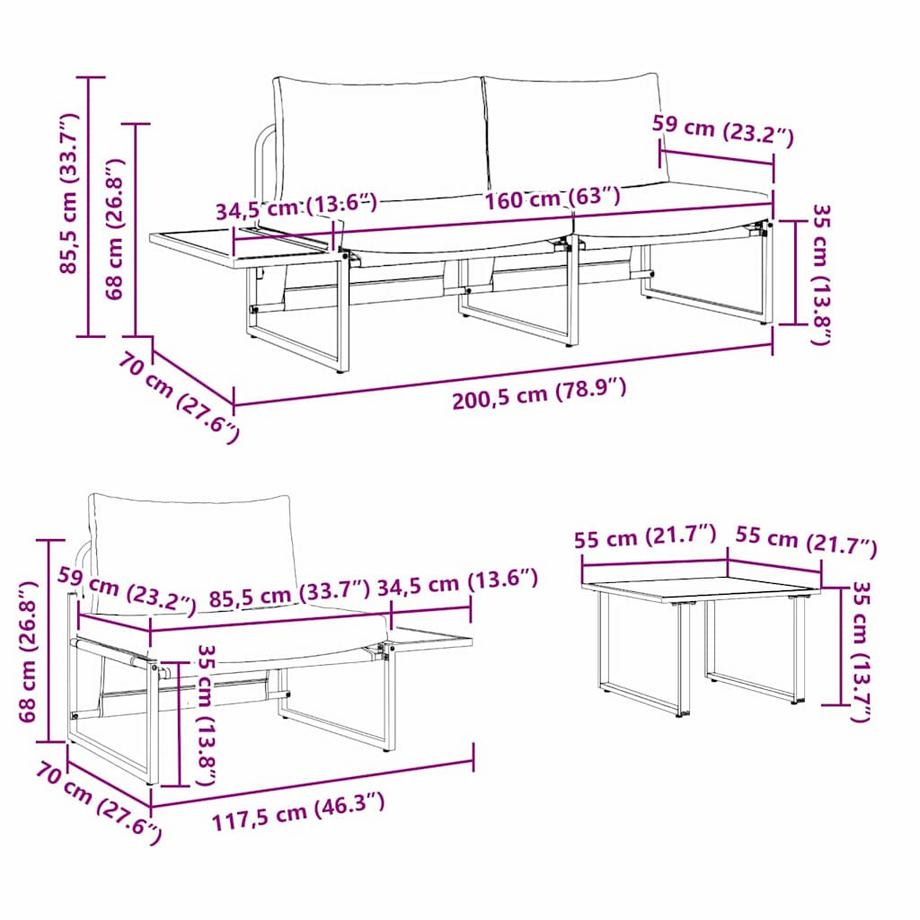 VidaXL Ensemble de salle à manger pour jardin acier  