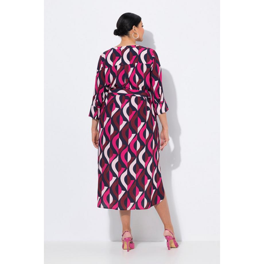 Ulla Popken Maxi Abito Taglio Svasato Scollo a Tunica Maniche 3/4  